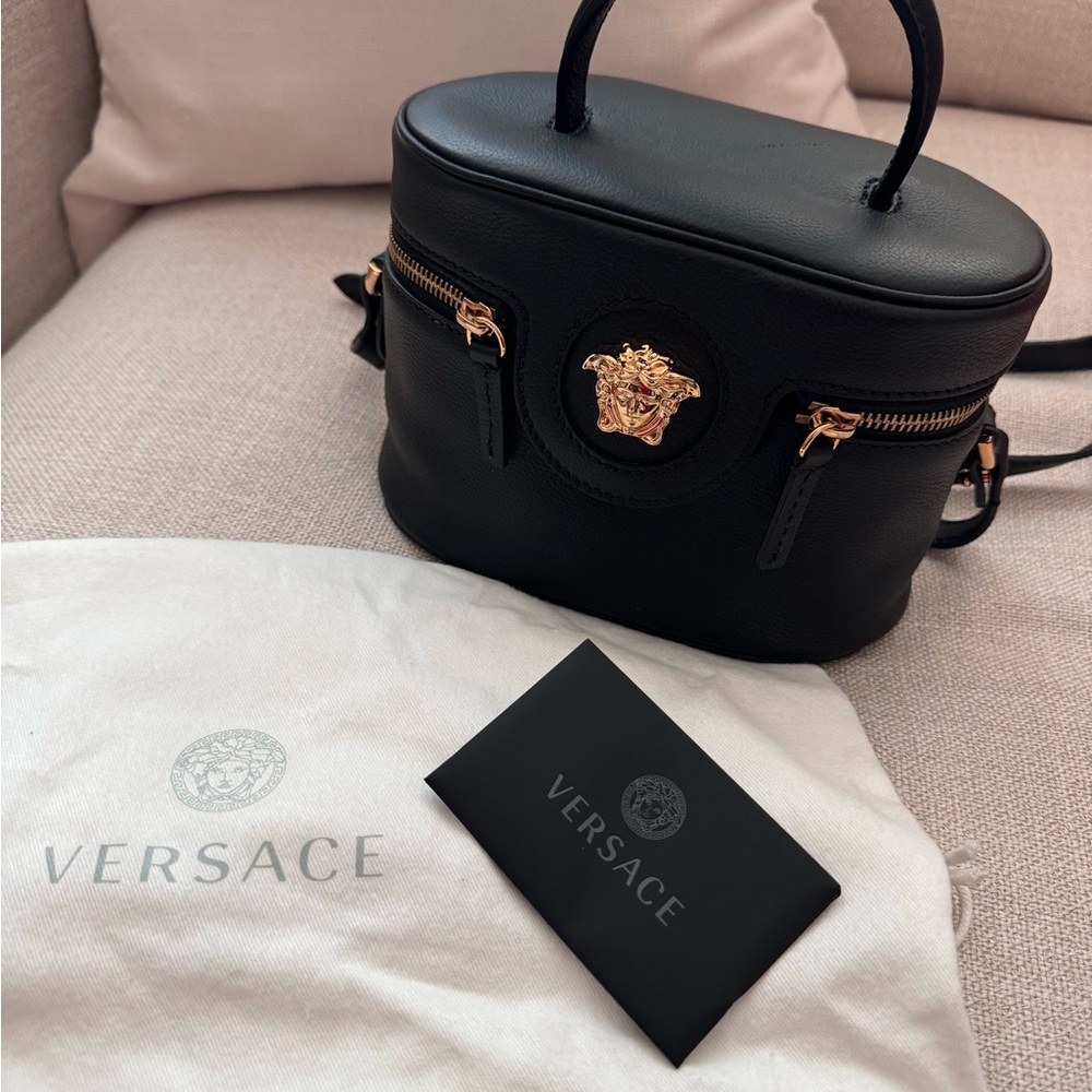 Versace Black Leather Medusa Vanity Bag with Gold Hardware